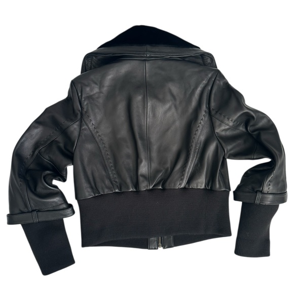 C367 Preston & York Leather Aviation Jacket Bomber Lambskin Crop Black sz S - Picture 2 of 7